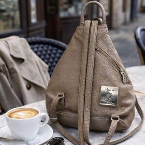 Vittorio Italian Leather Mini Backpack Taupe | Made in Italy Convertible Sling